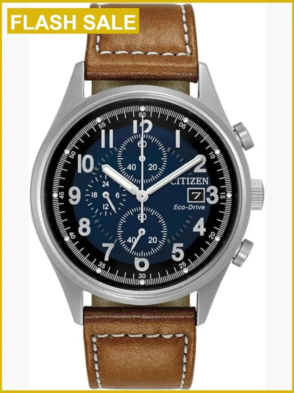 Citizen Eco-Drive Chronograph Stainless Steel and Leather Watch, 100m WR